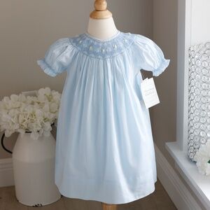 Strasburg Dress Smocked Bishop Pale Blue RARE Embroidery Design 18 Months NWT
